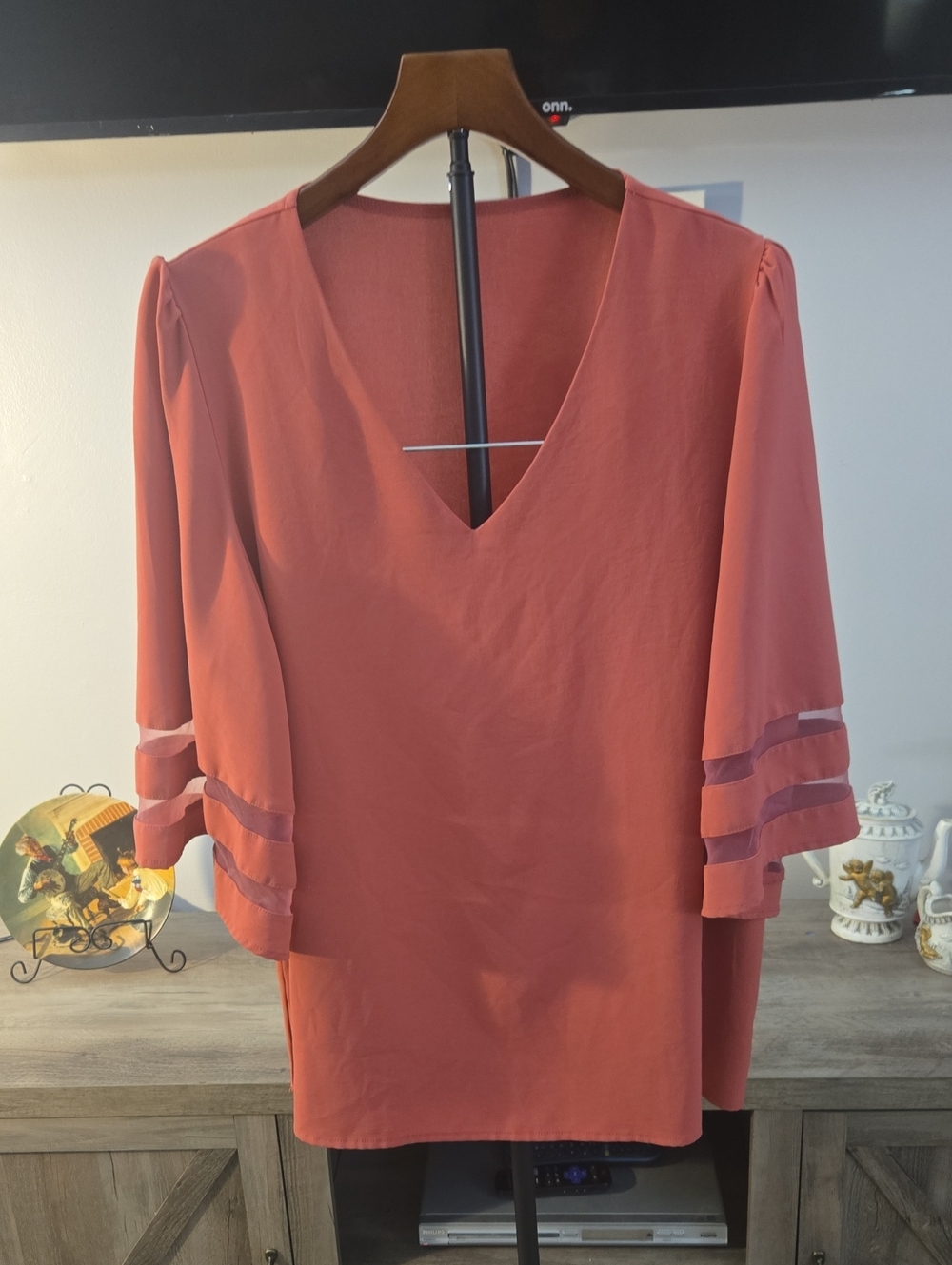 Women's V-Neck Flutter Sleeve Top - Pink